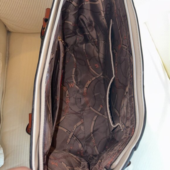 Montana West 2 Piece Handbag Set- Matching Tote Bag Purse/Satchel Cream & Brown - Picture 15 of 16